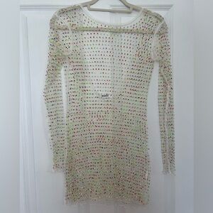 Missguided+ Multicolor Embellished Long Sleeve Dress Sparkly size XS-S